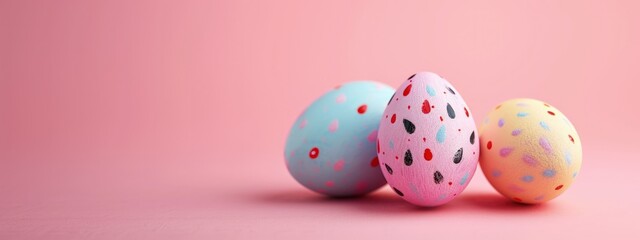 Fototapeta na wymiar Pink background with easter eggs, concept of easter holiday and religion.