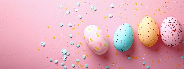Pink background with easter eggs, concept of easter holiday and religion.