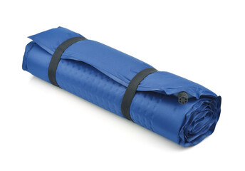 Rolled blue self-inflating camping mat - obrazy, fototapety, plakaty