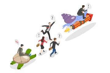 3D Isometric Flat  Conceptual Illustration of Leadership Competition, Business Acceleration
