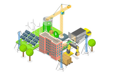 Fototapeta premium 3D Isometric Flat Conceptual Illustration of Sustainable Supply Chain, Green Logistics