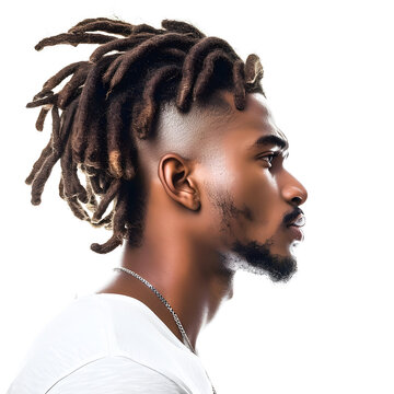 Man with dreadlocks hairstyle, isolated on white background