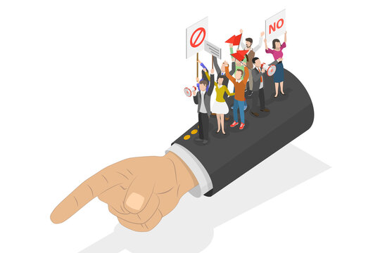 3D Isometric Flat  Conceptual Illustration of Revolution, Crowd of Protesting People