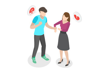 3D Isometric Flat  Conceptual Illustration of Breaking Relationship, Couple Quarrel and Misunderstand