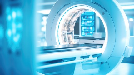 Fototapeta premium MRI machine, blurred medical background. Medical computed tomography