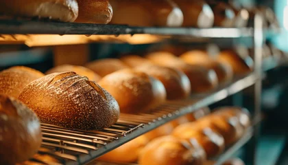 Foto op Plexiglas bread is on a rack in a bakery © Kien