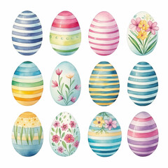 Easter eggs set. Watercolor illustration isolated on white background.