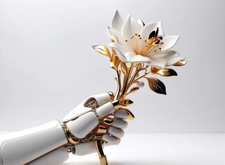 robot android hand with flower