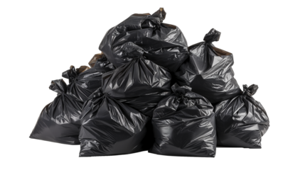pile of black garbage bags isolated on white transparent background