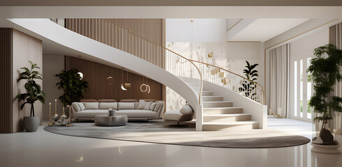 Interior design of modern entrance hall with staircase in villa ai generative