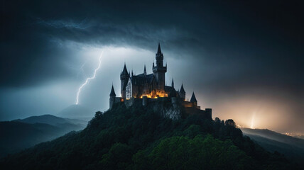 Fototapeta premium old castle on a hill at night
