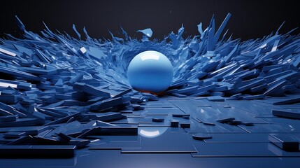 The blue ball is hit by the sphere forcefully destroy UHD wallpaper - obrazy, fototapety, plakaty