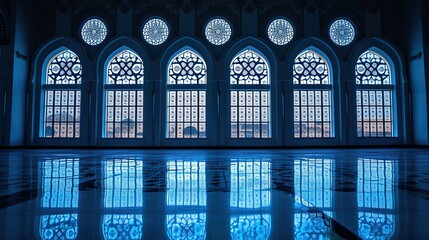 Obraz premium Arabic Islamic style wall design with arch and pattern - AI Generated