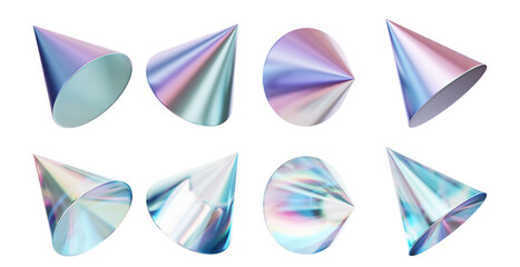 Crystal cone shape set isolated background 3d rendering without AI generated