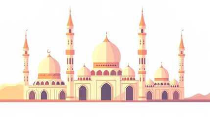 Fototapeta premium shade of gold and white mosque on white background - AI Generated