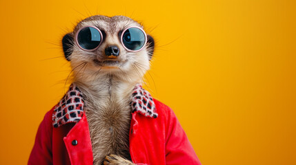 Meerkat vibrant bright fashionable outfit isolated on solid background advertisement. AI Generative