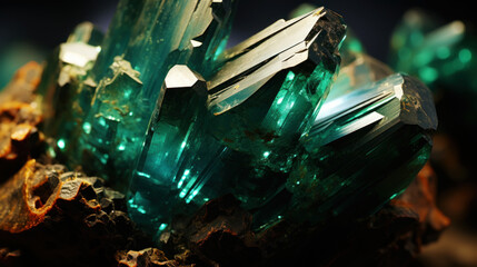 Close-up of emerald ore. Geological ore creates an amazing background. Generative AI