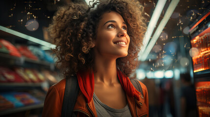 Informed Choices: A Woman Thoughtfully Compares Products in a Grocery Store, Deliberating on Nutrition, Prices, and Ingredients, Exemplifying Smart Consumer Decision-Making