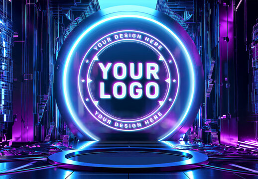 Logo Mockup In A Futuristic Holographic Screen. Generative Ai