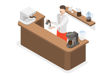 3D Isometric Flat  Conceptual Illustration of Barista, Coffee House