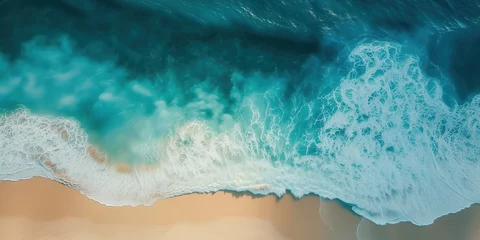 Fototapeten Drone and Bird eye view of ocean and sea wave on beach in summer © T-REX