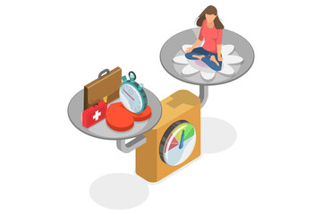 3D Isometric Flat  Conceptual Illustration of Routine And Boundaries, Work and Life Balance