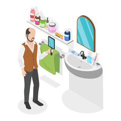 3D Isometric Flat  Conceptual Illustration of Baldness Alopecia, Hairloss Problem