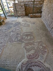 Madaba historical old town, Jordan, fampous for Interior of Greek Orthodox Basilica of St George with the mosaic map of Holy Land