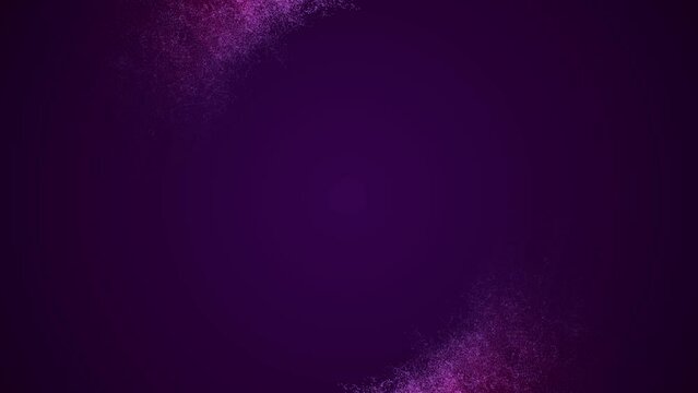 On a purple background, light elements of orange and purple particles appear above and below, framing the center. Animation with free space in the middle, use vertically and horizontally.