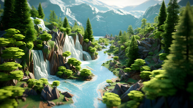 AI generated Panoramic Landscape with a Beautiful Waterfall in a Scenic Nature Environment Pro Photo,,
Large wide cascading waterfall in the forest water flows down the mountainside 3d illustration
