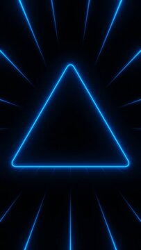 Vertical video blue neon frame with radiating rays loop animation background