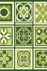 Moss Green aperiodic geometric seamless patterns for hydraulic tile