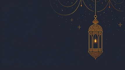 elegant simple islamic background for ramadan with lantern and stars in gold line - AI Generated