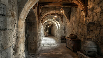 Obraz premium A corridor in the medieval fortress
