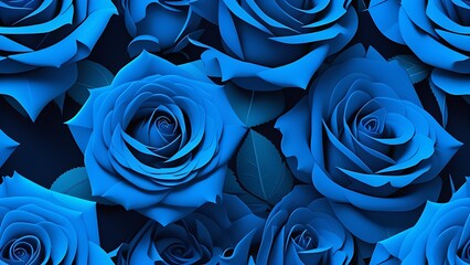 A bouquet of many blue roses on a blue background in a polygonal style. The concept of a Valentine's Day card or a screensaver for a computer
