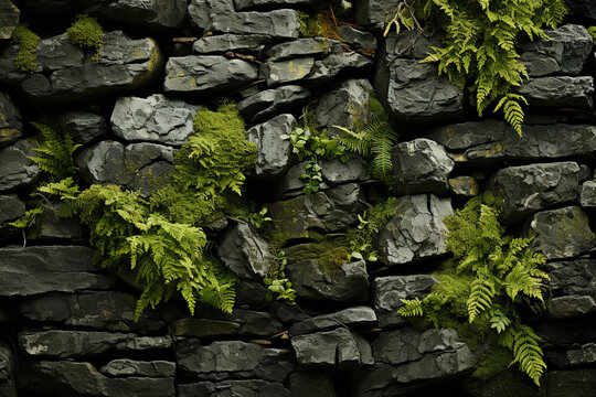 Stone Texture with Plants and Roots