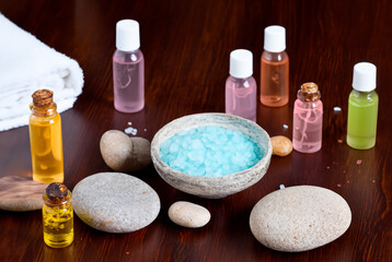 relaxing spa set of sea salt, oils and candles