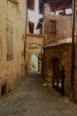 View of the medieval village of Canale di Tenno, Garda lake, Trentino Alto Adige, Italy