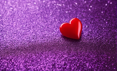 Fototapeta premium A small red heart on a sparkling soft purple background. Generative AI