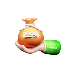 Zakat 3d icon or charity bag 3d icon illustration