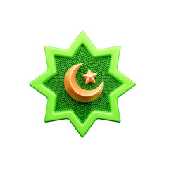 Crescent moon and star badge 3d illustration or crescent moon and star badge 3d icon