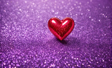 Fototapeta premium A small red heart on a sparkling soft purple background. Generative AI