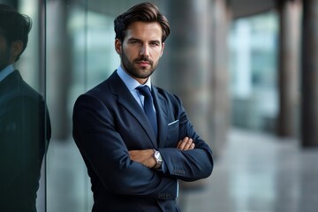 Fototapeta premium Confident Professional In Suit Engaging With The Camera Exudes Success