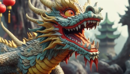 Fototapeta premium Beautiful fantasy dragon. Year of the Dragon according to the eastern horoscope