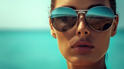 Fototapeta na wymiar Stylish Woman in Sunglasses Enjoying the Ocean View Generative AI