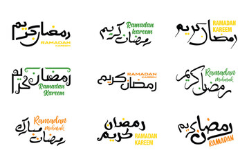 Ramadan Mubarak, Ramadan Kareem, Typography Arabic Calligraphy typography Set Ramadan Kareem