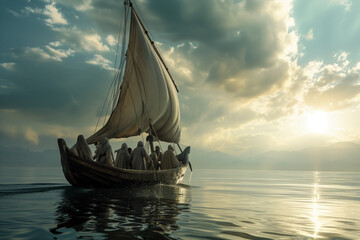 Jesus And His Disciples Sail Peacefully On Timeless Voyage