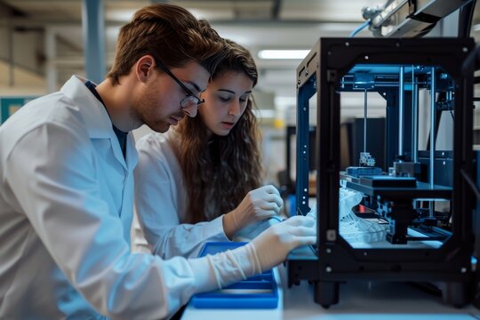 Intern And Supervisor Collaborate In Medical Innovation With 3D Printer Operation
