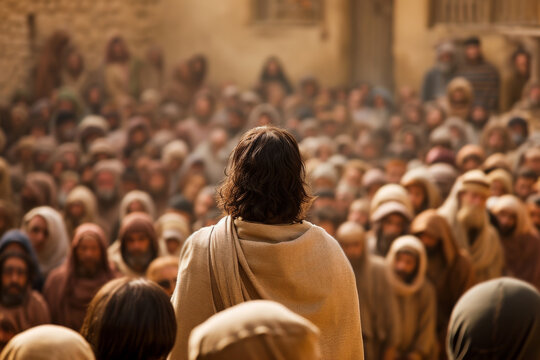 Jesus Giving Profound Lesson To Crowd, Captured From Behind