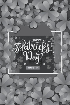 Happy St. Patrick's day background with leaves and thin rectangular lines.